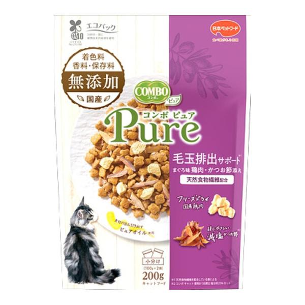 日本ペットフード コンボ ピュア キャット 毛玉排出サポート まぐろ味・鶏肉・かつお節添え 200g ×8個