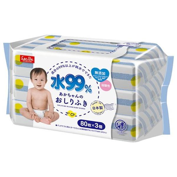 他サイト： 【あわせ買い2999円以上で送料無料】レック 水99% おしりふき 80枚×3個入 あかちゃんのおしり拭きの商品画像