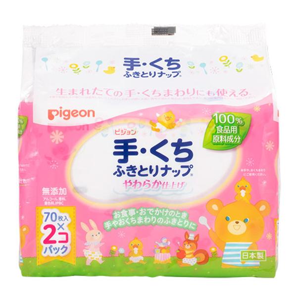 ピジョン Pigeon 手・くちふきとりナップ 70枚入×2コパック お買い得 詰めかえ用１００％食品用原料。手・口ふきウェットティッシュ ノンアルコール。ベビー用品 つめかえ用 4902508104296 ベビー用品・オムツ:ベビースキン...
