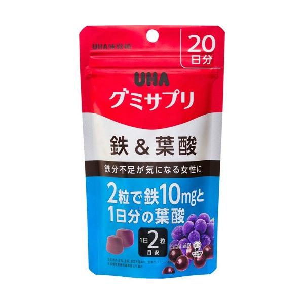 (あわせ買い2999円以上で送料無料)UHA味覚糖 グミサプリ 鉄&葉酸 アサイーミックス味 20日分 40粒入