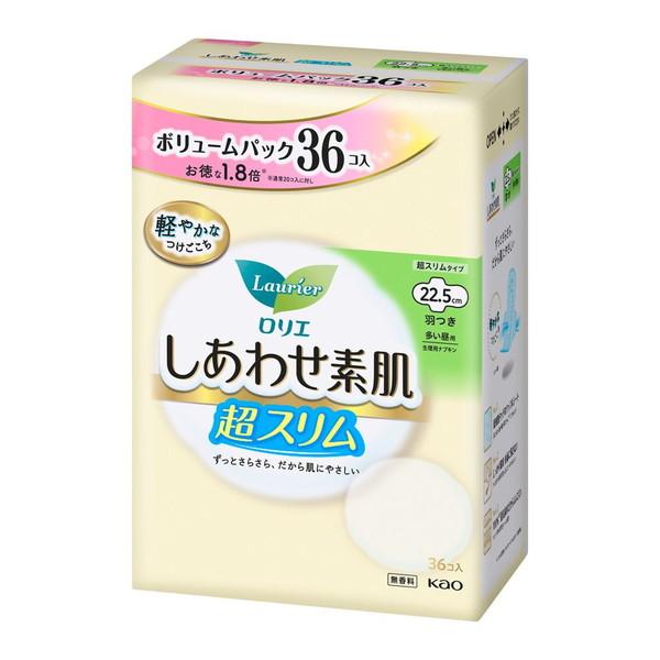 (送料無料・まとめ買い×8個セット)花王 ロリエ しあわせ素肌 ボリュームパック 超スリム 多い昼用 22.5cm 羽つき 36コ入 生理用ナプキン