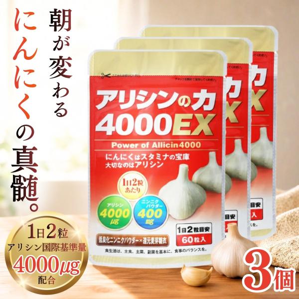●低臭化ニンニクパウダー×還元麦芽糖衣錠でニンニクの嫌なニオイが気になりません●1日２粒でアリシンが国際基準の4000mcg ・ガーリックパウダー400mgが摂取できます 60錠入り×３袋(90日分）●お仕事や家事で忙しい、季節の変わり目が...