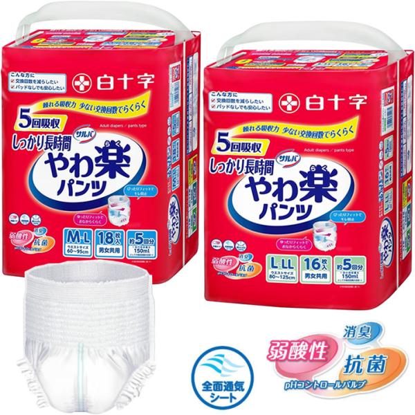 他サイト： 紙おむつ サルバやわ楽パンツ しっかり長時間 白十字 男女共用 大人用おむつ UL-929042の商品画像
