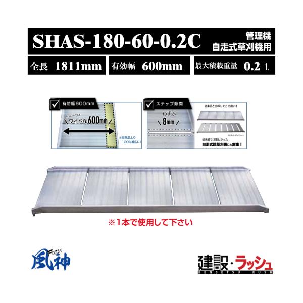 昭和ブリッジ　SHAS-180-60-0.2C　アルミブリッジ SHAS型ブリッジ 管理機 自走式草刈機用 軽量 幅広 昇降作業 アルミ板 積込 スロープ 昭和ブリッジ販売