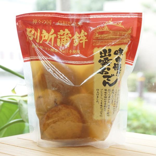 ■素材の味を活かした別所の練り物と自社開発のおでんだしを使用し、うま味調味料、保存料、リン酸塩を使用せずに造った本格おでんです。■練り物(出雲野焼[ミニちくわ]、プレーン天、イカつみれ、鯵はんぺん、ささがきごぼう天)、卵、大根、こんにゃく8...