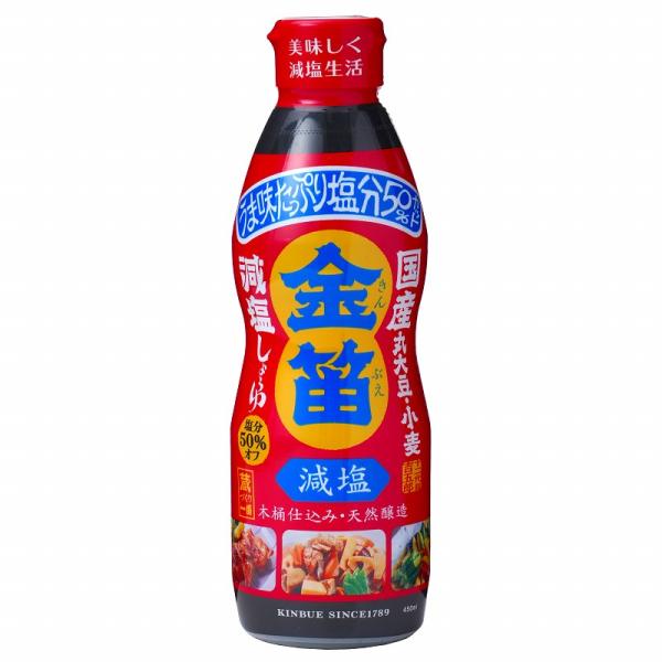 金笛 国産丸大豆・小麦 減塩醤油(デラミボトル) 450ml 笛木醤油