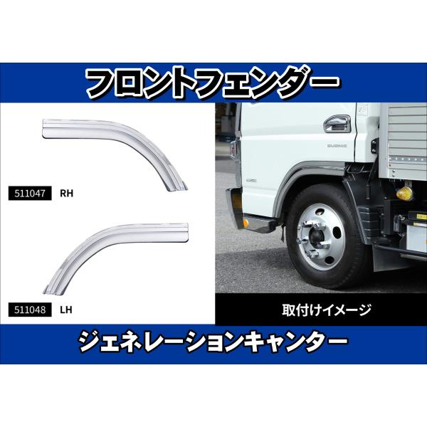 ジェネレーションキャンター 純正メッキフェンダー 三菱ふそう ジェネレーションキャンター 標準キャブ 薄型 メッキ