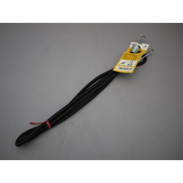 ○特長○周囲を糸で特殊織している丸ゴムで、伸縮性と強度があります。○用途○キャリーカートなどの荷物の固定用に。○仕様○１．２Ｍ６パイ○材質○　天然ゴム、ポリエステル○質量○　○分類○　作業用品／梱包用品／ゴムバンド