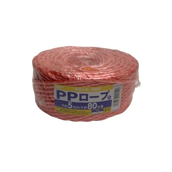 ○特長○強度があって摩擦に強いロープです。○用途○荷造り、結束、一般包装、園芸用に。○仕様○色：赤 太さ：5mmX長さ80m○材質○ポリプロピレン(PP)○質量○○分類○梱包材／ひも／PPロープ