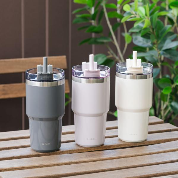 KEYUCA（ケユカ） 蓋付き ストロー付き 漏れ防止 二重構造 ステンレス