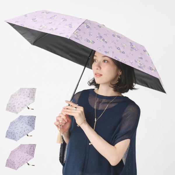 日傘 雨傘 晴雨兼用  花柄 折り畳み傘 手元クリア 遮光 遮熱 防水 UVカット｜ 【遮光・UVカット】折畳傘 遮光花柄プリント KEYUCA(ケユカ)