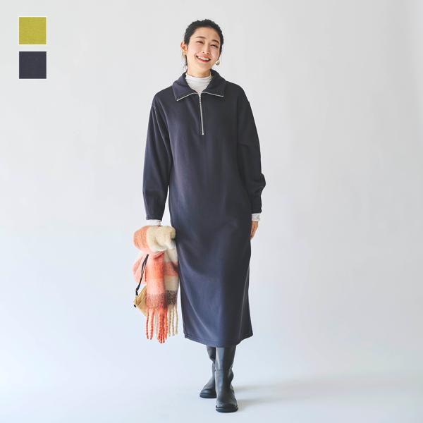 KEYUCA（ケユカ） ワンピース 冬 裏起毛 ロング 長袖 ハーフジップ