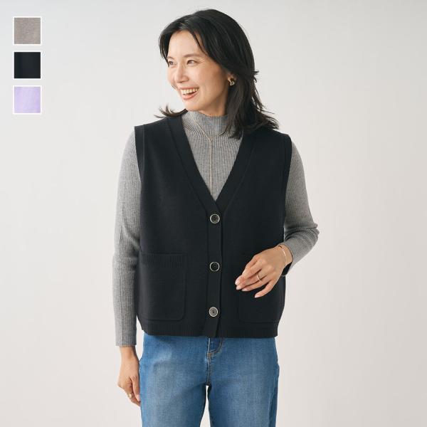 KEYUCA（ケユカ） レディース ベスト Vネック 前開き ニット
