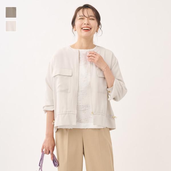 レディース アウター ブルゾン ショート ノーカラー 羽織り トップス 上品 春 ウォッシャブル おしゃれ 通販|ノーカラーショートブルゾン KEYUCA(ケユカ)