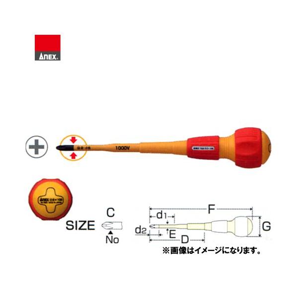 アネックス ANEX スリム絶縁ドライバー 細軸タイプ マグネット付(+2X100) No.7920