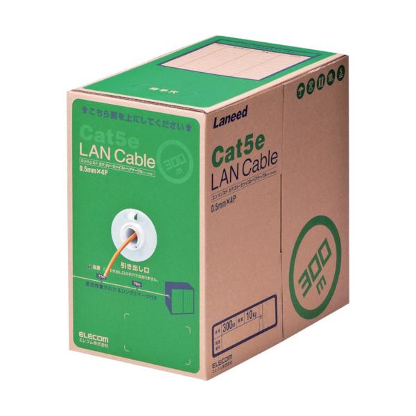 �G���R�� EU RoHS�w�ߏ���LAN�P�[�u�� CAT5E 300m �I�����W LD-CT2/DR300/RS