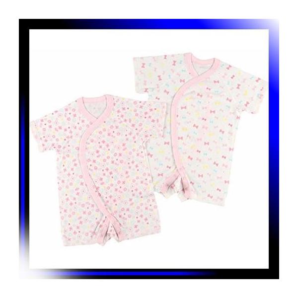 新生児 西松屋 2枚組フライス半袖カバーオール肌着 花総 リボン 特別セール品