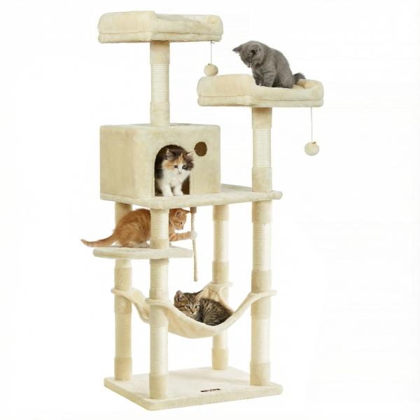 FEANDREA キャットタワー 大型猫 据え置き 猫タワー 多頭飼い 大型ハンモック耐荷重20kg 高さ143CM PCT15BE