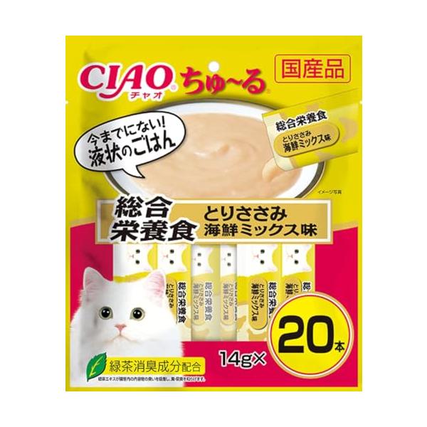 他サイト： チャオ (CIAO) ちゅ~る 総合栄養食 とりささみ 海鮮ミックス味 20本 猫用おやつの商品画像