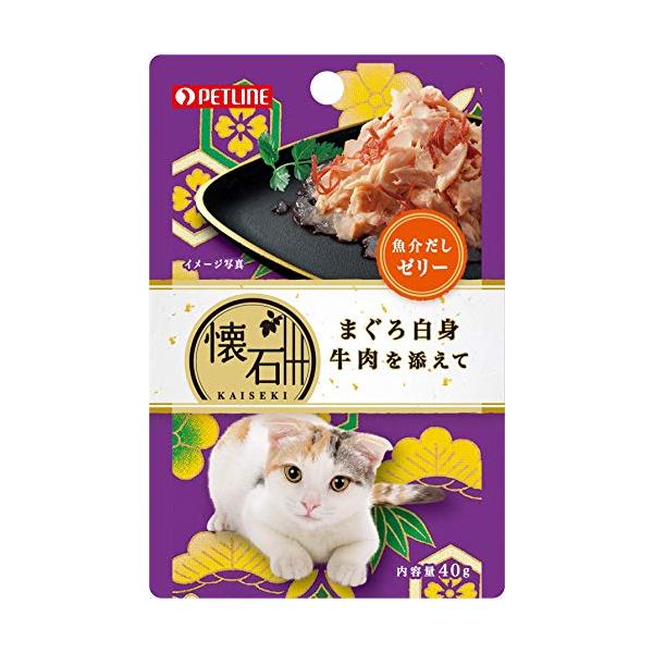 ペットライン キャットフード 懐石レトルト まぐろ白身 牛肉を添えて 魚介だしゼリー ウェット パウチ 40g×12個 (まとめ買い)