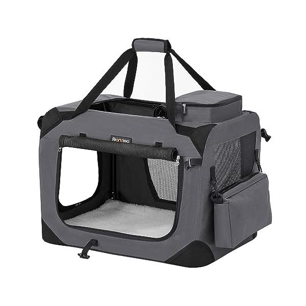 FEANDREA ペットキャリー 折りたたむ 変形しない犬用キャリー 4面メッシュ 60×42×42cm グレー PDC60GY