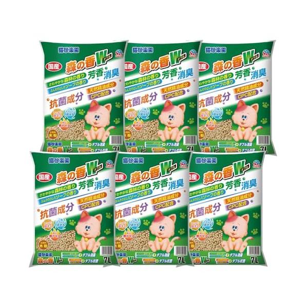 アース・ペット 猫砂楽園 森の香ダブル 7L×6個(ケース販売) トイレに流せる 木製猫砂 固まる 消臭 抗菌