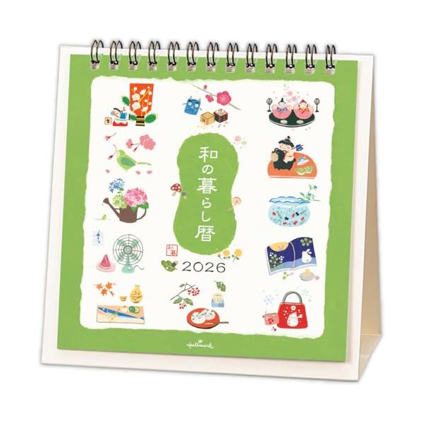 卓上和の暮らし暦/-/845575・Style:卓上・パッケージ個数:1・【サイズ】137×135×75mm・【枚数】表紙1枚　本文6枚・【仕様】両面印刷/ツインリング綴じ/六曜・二十四節気付き/祝日表記：日本語/12ヶ月絵柄情報シート1枚...
