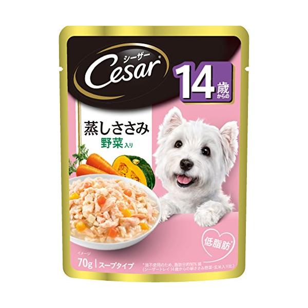 他サイト： シーザー パウチ シニア犬用 14歳からの 蒸しささみ 野菜入り 70g×16個 (まとめ買い) [ドッグフード・ウェット]の商品画像