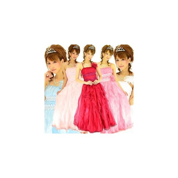 ウエスト刺繍フリフリオーガンジー姫ロングドレス