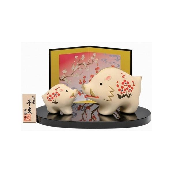 縁起の良い置物 開運紅梅亥　親子
