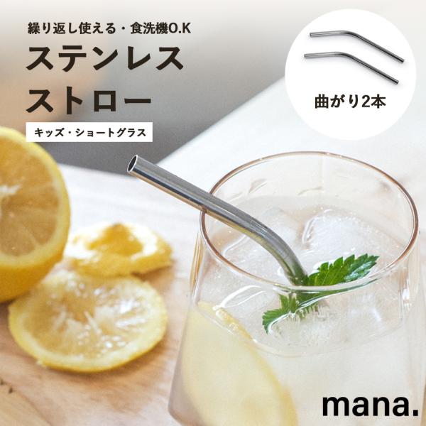 ステンレスストロー キッズ 子供用 2本セット mana. 曲がり2本 食洗機対応 エコ マイストロー FDA LFGB認証 18-8ステンレス サステナブル