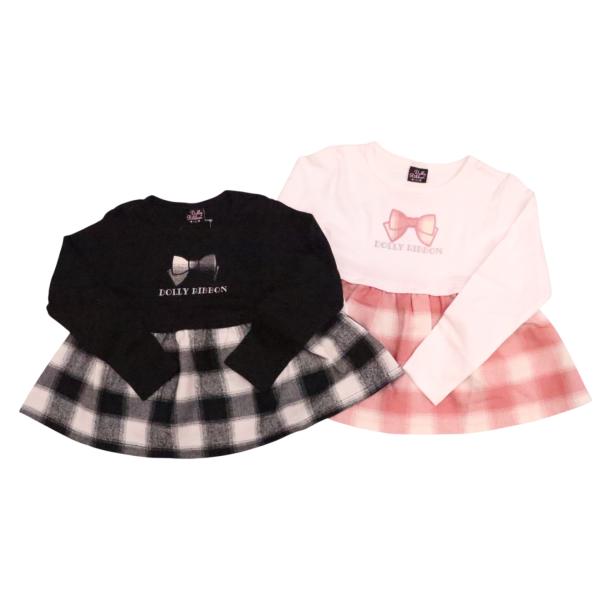 ドッキング Tシャツ 80cm 90cm 95cm 100cm 110cm 120cm 130cm チュニック キッズ 子供服 女の子 可愛い チェック 秋 冬 ドーリーリボン dollyribbon スムース