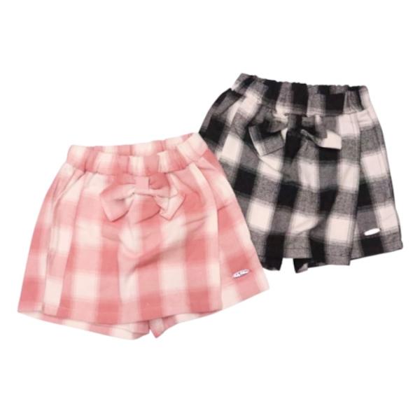 ラップキュロット 110cm 120cm 130cm チェック ウエストゴム リボン パンツ キュロット 可愛い ショーパン 子供服 女の子 キッズ 格子 ボトム ドーリーリボン 秋