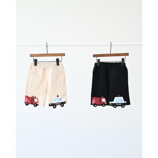 働く車 乗り物 ハーフパンツ 100cm 110cm 120cm 綿100% 消防車 パトカー 子供服 男の子 ズボン パンツ カットパンツ ポケット 電車 乗り物 柔らか ウエストゴム