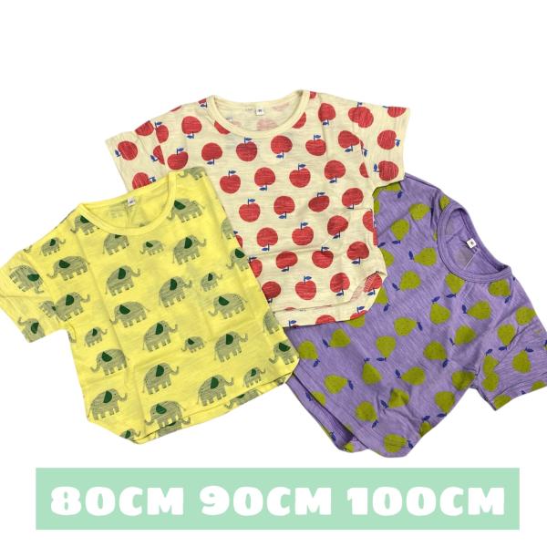 程よい薄さで夏にぴったりのTシャツです。ゾウ、リンゴ、洋なしの総柄が可愛い！綿100％なのでお肌のも優しく安心です。保育園のお着替えや日常使いにぴったりです。〇素材：【本体】綿100％【リブ部分】綿95％　ポリウレタン5%〇カラー：クリーム...
