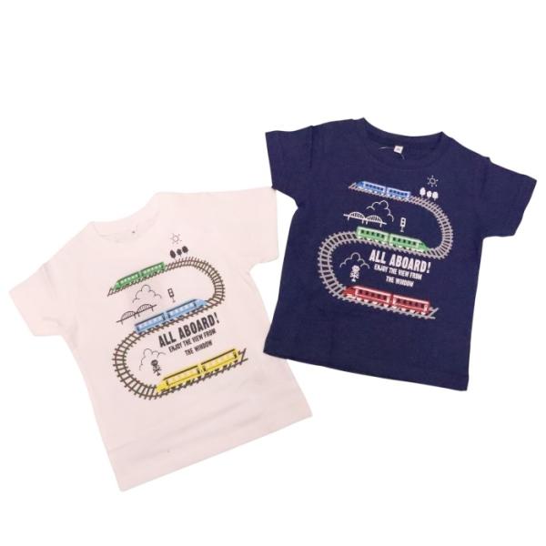 電車 半袖 Tシャツ 80cm 90cm 95cm 100cm 綿100％ 線路 踏切 プチプラ 柔らか 子供服 キッズ ベビー 男の子 夏 プリント カットソー トップス 可愛い 乗り物