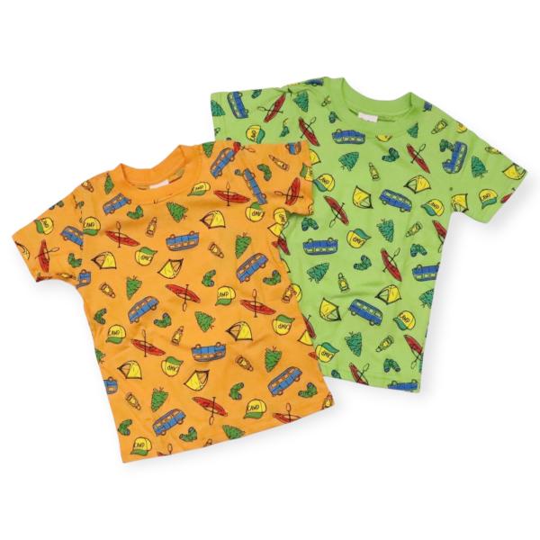 半袖 Tシャツ 100cm 110cm 120cm 130cm 総柄 キャンプ アウトドア 子供服 男の子 キッズ 夏 プチプラ かっこいい カラフル 子ども テント カヌー 派手 キャンプ
