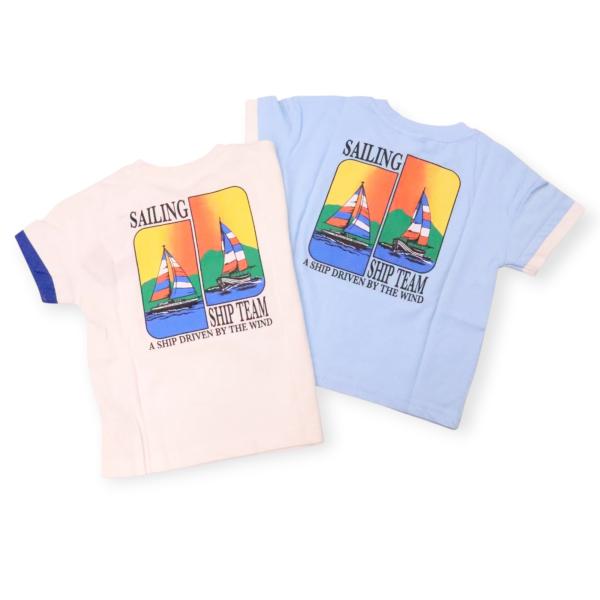 半袖 Tシャツ 110cm 120cm 130cm bigシルエット ヨット レイヤード風 バックプリント 子供服 男の子 キッズ プチプラ ゆったり かっこいい 子ども サーフ ボート