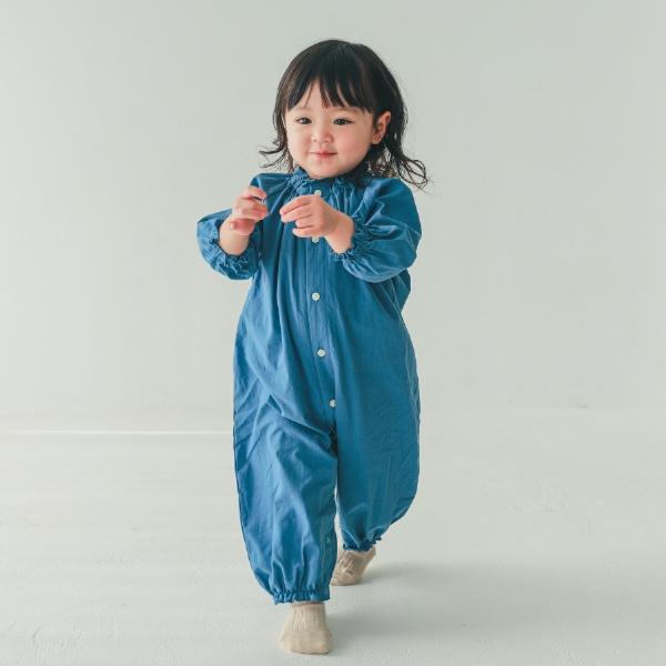 NHT 長袖 ロンパース カバーオール 70cm 80cm 綿100％ フリル 前開き