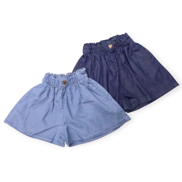 デニム ショートパンツ 110cm 120cm 130cm イージー キュロット 無地  ハートボタン ウエストゴム ショーパン ポケット 子供服 女の子 キッズ シンプル ボトム