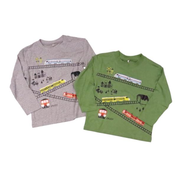 電車 長袖 Tシャツ 100cm 110cm 120cm 130cm 新幹線 線路 かっこいい ロンT トップス キッズ 子供服 男の子 夏 プリント 踏切 乗り物 機関車 人気