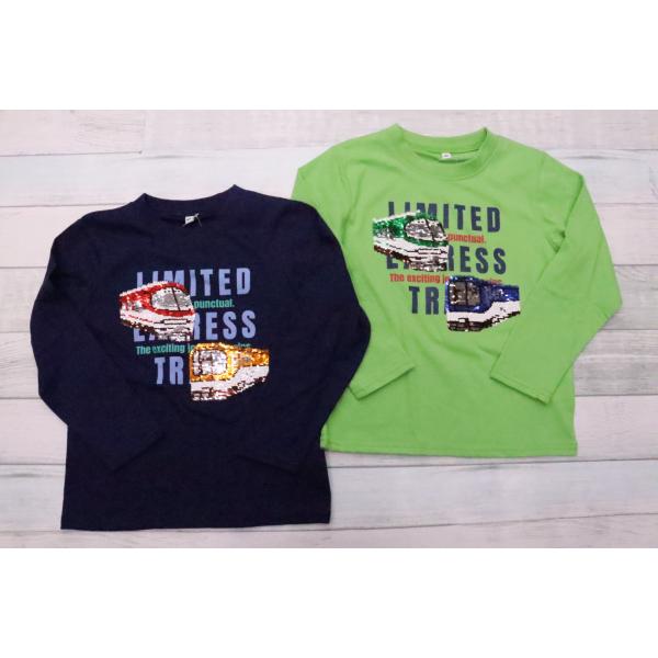 新幹線 電車 長袖 Tシャツ 100cm 110cm 120cm 130cm 変色スパンコール ロンT はやぶさ こまち かがやき のぞみ ドクターイエロー 男の子 春 キッズ 子供服