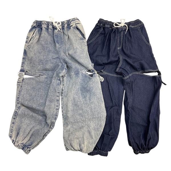 デニム ロングパンツ サイドカット 140cm 150cm 160cm ジョガー スリット ポケット ウエストゴム シンプル ゆったり キッズ 子供服 ジュニア 女の子 夏 春 秋