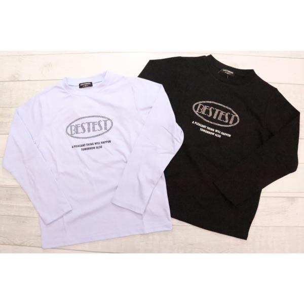 長袖 Tシャツ 140cm 150cm 160cm ロンT ラインストーン ビーズ 薄手 カジュアル スクール 子供服 女の子 ジュニア プチプラ 秋 冬 春 ロゴ キラキラ スタッズ
