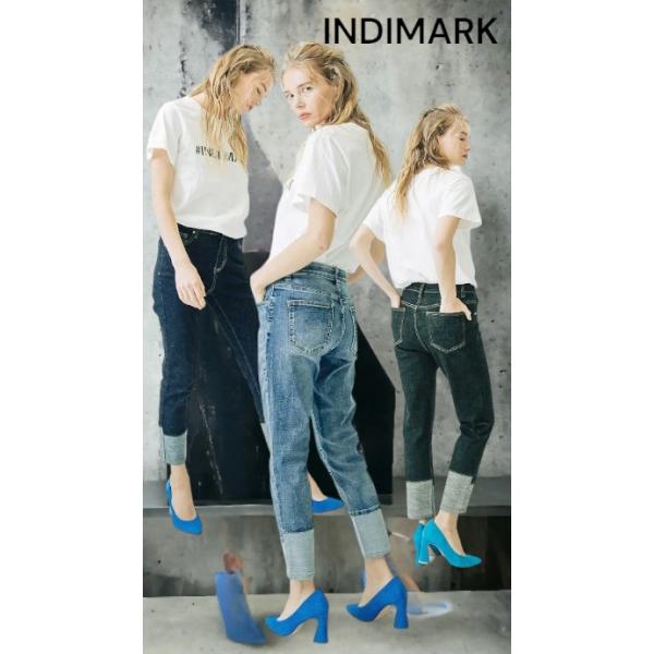 INDIMARK 折り返し風デザイン ボーイフレンドデニム WJ005 WJ007 WJ012