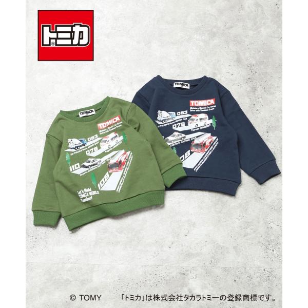 トップス トレーナー スエット スウェット 働く車 人気車両 TOMICA トミカ ロングスリーブ 長袖 裏毛 ロゴ カジュアル お洒落 オシャレ かっこいい かわいい 可愛い 普段着 デイリーウェア お出かけ着 お外着 お外遊び着 子ども...