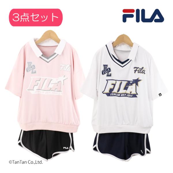 FILA フィラ 水着 襟付きTシャツ 3点セット シンプル ロゴ 130-170cm 学校 プール 海水浴 女の子 キッズ ジュニア K 2502 61