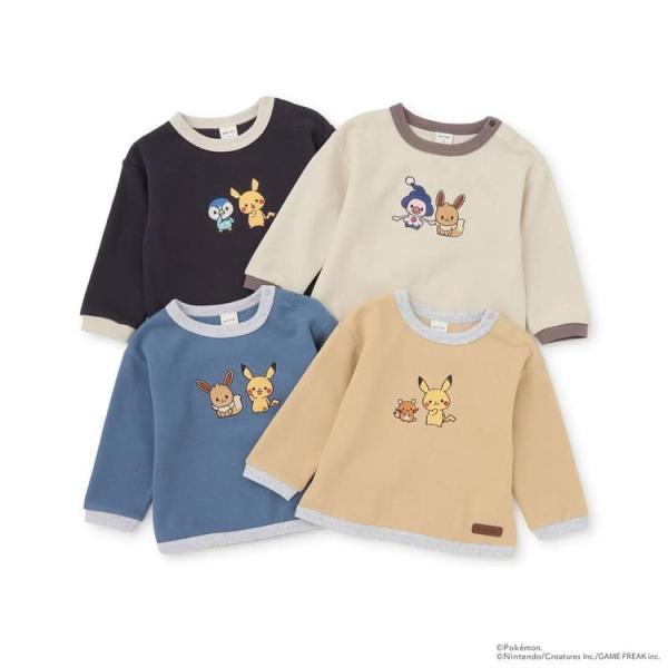 モンポケ 長袖Tシャツ 接結アップリケ プティマイン 男の子 女の子 キッズ 子供用 80-120cm petit main K 新作 2603 74