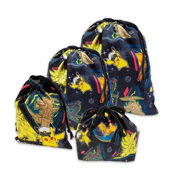 Pokemon（ポケモン） 送料無料 巾着4点セット 黒 ランチ袋・S・M・L