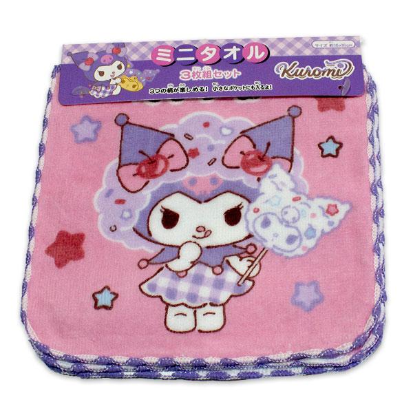 マイメロディ クロミ ミニタオル3枚組 さくらんぼリボン柄 約16×16cm